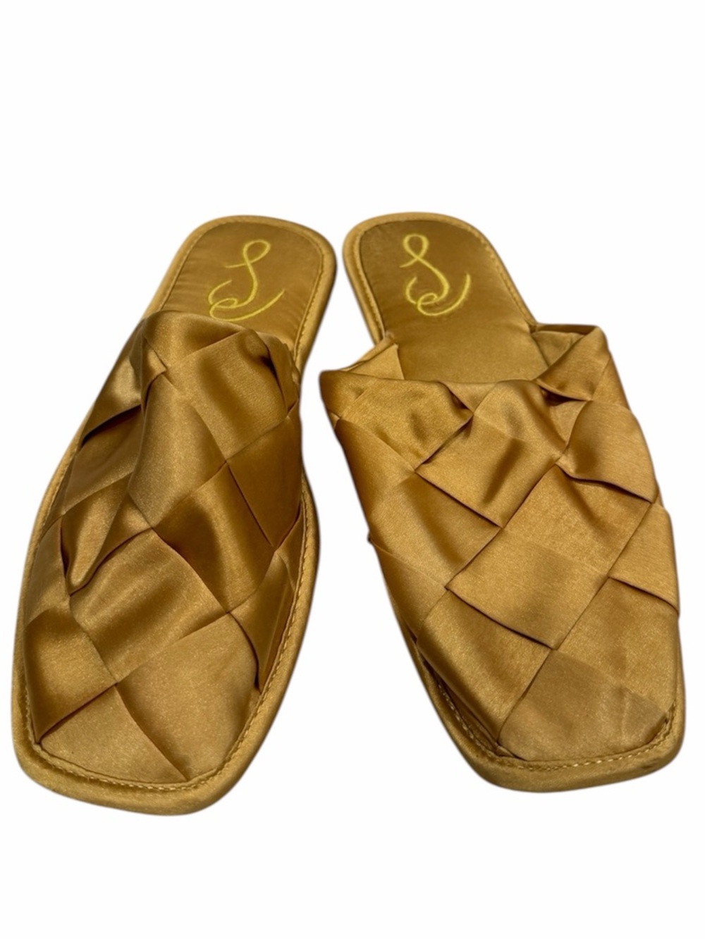 Sam Edelman Gold Satin Woven Slides ✨ Designer Slip-On Sandals Size 6
